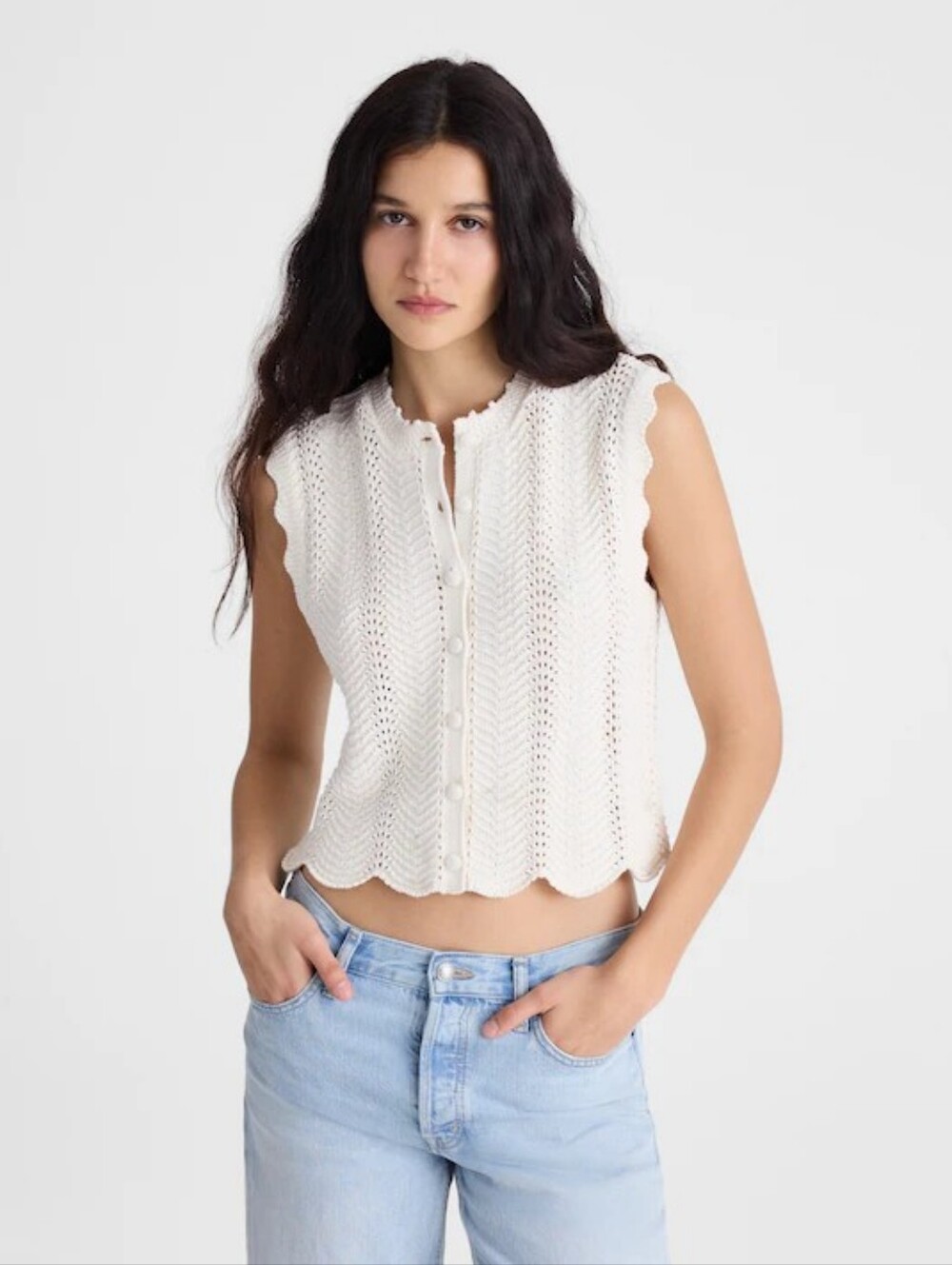 Madewell Wavy-Knit Button-Front Shell Top